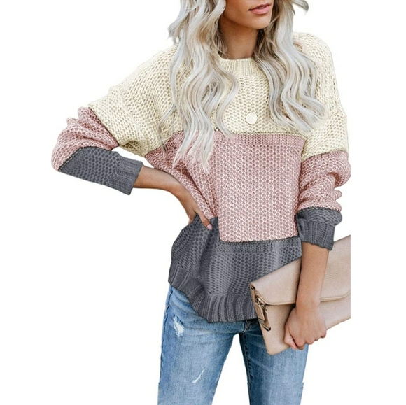 Color Block Long Sleeve Ribbed Knit Sweater - Picture 5 of 6